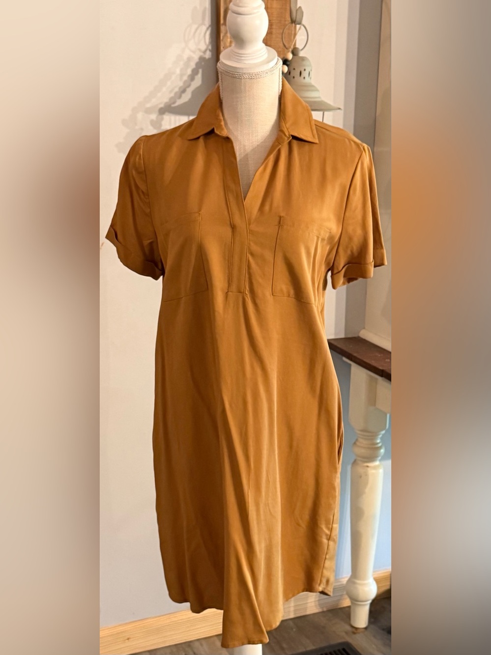 Cato Women's Short-Sleeve Shirt Dress in Mustard